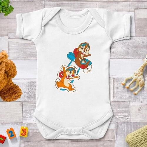 Baby Boy Rompers Baby Girl Clothes Summer White Short Sleeve Cartoon Chip Dale Printed Newborn Summer Outfits Dropship