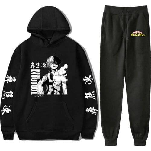 My Hero Academia Two Piece Set Women Men Long Sleeve Hoodies+Jogger Pants Todoroki Shoto Anime Fashion Casual Clothes
