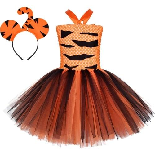 Tiger Cosplay Baby Girls Halloween Costume with Headband Toddler Girl Christmas Party Outfits Newborn Girl Clothes for Birthday