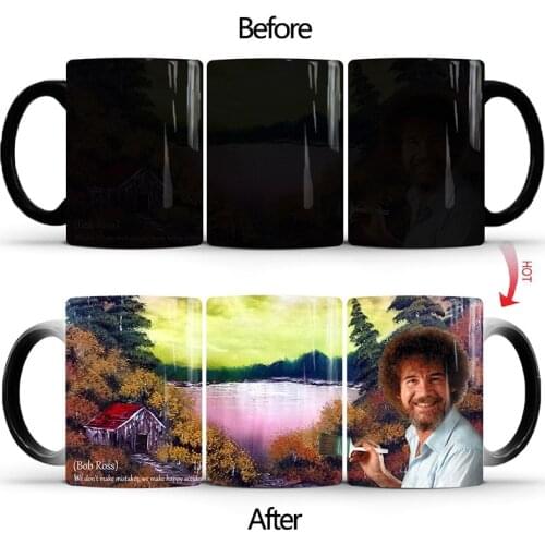 New Bob Ross Heat Changing Mug Add Coffee or Tea and a Happy Little Scene Appears 350ml Ceramity Best Birthday Gift for Children