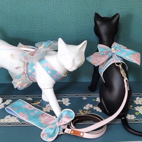 Cherry Lovers' Fairy Cat Skirt Traction & Cute Vest French Bulldog Mini Pet Clothing Vest Traction Set cat Collarcollar Harness