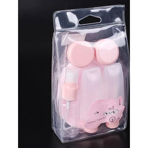 Aihogard 7pcs/set Refillable Bottles Plastic Bottles+Bag Transparent Empty Bottle Cosmetic Pump Lotion Container Travel Use