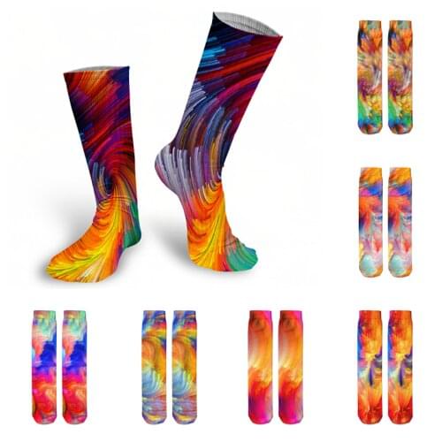 Fashion Compression Female Winter Spring Cotton Sock Funny Colorful Lines 3d Printing Socks High Quality Women Tube Socks Unisex