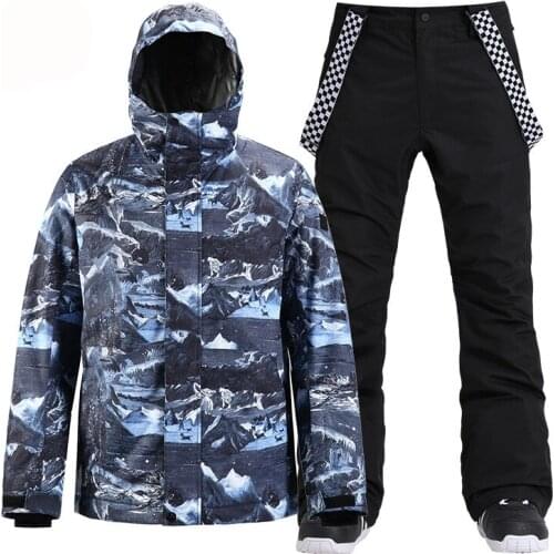 Fashion Mens Snow Suit Wear Outdoor Sports Skiing Costumes Waterproof Snowboard Clothing Sets Jacket + Strap Pant Males -30