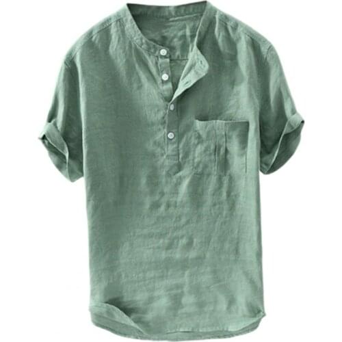 Mens Summer New Pure Cotton Hemp Button Short Sleeves Fashion Large Blouse Top 2021 New Fashion Shirts For Men Plus Size