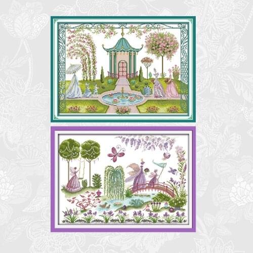 Backyard Garden Embroidery Needlework Set, Handmade Crafts Home Decor, Catching Butterfly Count Print Canvas Cross Stitch kits