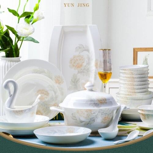 60 Heads Dinnerware Sets Jingdezhen ceramics Dinner Dish Rice Salad Noodles Bowl home dish soup bowl taste dish rice bowl Pot