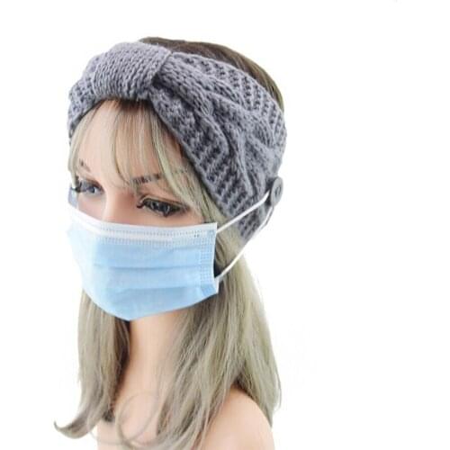 New Winter Warm Hair Ribbon Wide Hairbands With Button Protect Ears Face Cover Holder Elastic Knitted Headband Hair Accessories