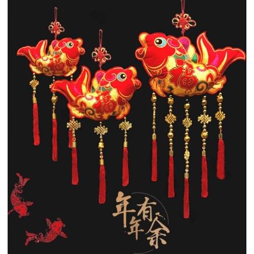 New Year Large Red Chinese Knot Blessed Fish Pendant Spring Festival Decoration