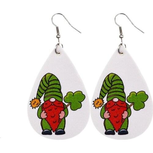 12 Pairs St-Patrick’s Day Gnome Faux Leather Earrings Bulk Teardrop Earrings Irish Clover Spring Holiday Fashion Jewelry M2EB