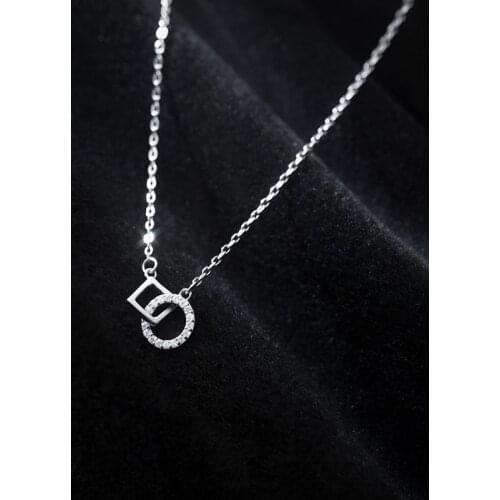 925 Sterling Silver Crystal Square Round Charm Choker Necklace For Women Minimalist Wedding Jewelry Accessories DZ125
