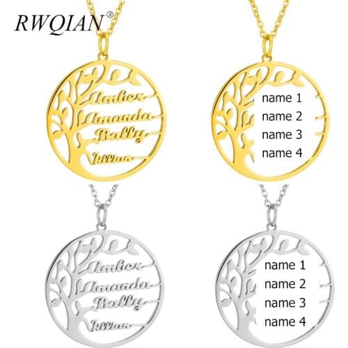 Tree of Life Pendant Necklace Personalized Name Family Tree Necklaces Gold Stainless Steel Custom Nameplate Necklace for Women