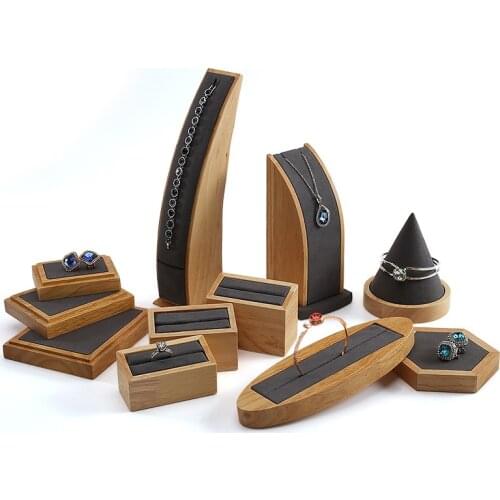 Solid wood earrings shelf ring jewelry display props jade display tray necklace jewelry display stand