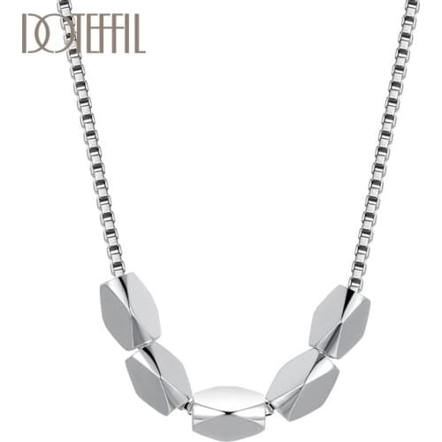 DOTEFFIL 925 Sterling Silver 18Inch Smooth Geometric Bead Pendant Box Chain Necklace For Women Man Fashion Wedding Charm Jewelry