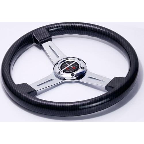 14inch/350mm Neo Chrome Silver Black Carbon Fiber Look Drift Sport Steering Wheel