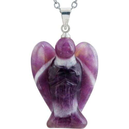 SUNYIK Purple Crystal Pocket Guardian Angel Healing Reiki Gem Stone Pendant Fit Necklace (Free Chain)