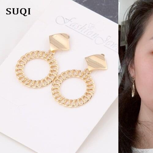 SUQI vintage high quality Geometric tassel gold long tassel earrings bohemian round earrings big Pendant jewelry for women 2019