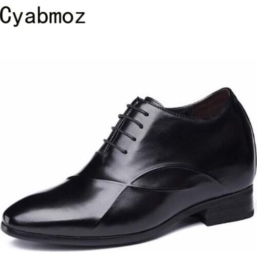 Cyabmoz Genuine Leather Men Shoes Height Increasing Invisibly Elevator Shoes 10cm Plaid Man Party Business Dress Wedding Shoes