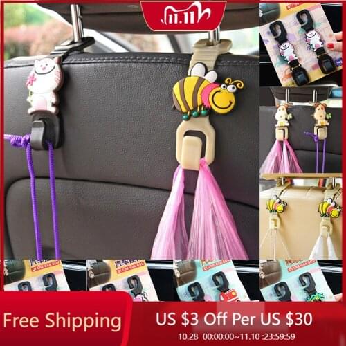 2Pcs Universal Car Seat Terug Cartoon Haak Hangers Organizer Hoofdsteun Mount Opslag Interieur Accessries