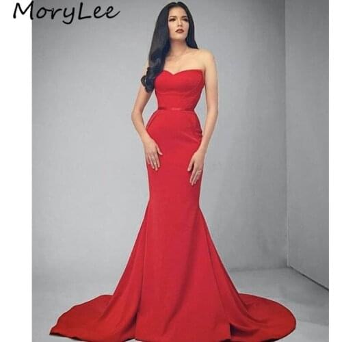 Mermaid Evening Dresses Sweetheart Sleeveless Sweep Train Silk Satin Evening Dresses With Zipper vestidos de fiesta de noche