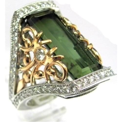 Vintage Women Rings Green Crystal Rings Wedding Engagement Bands Fashion Jewelry Christmas Party Gift