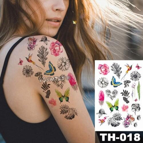 Waterproof Temporary Tattoo Sticker Small flower butterfly bird pattern Water Transfer Daisy pine cone body art flash fake tatoo