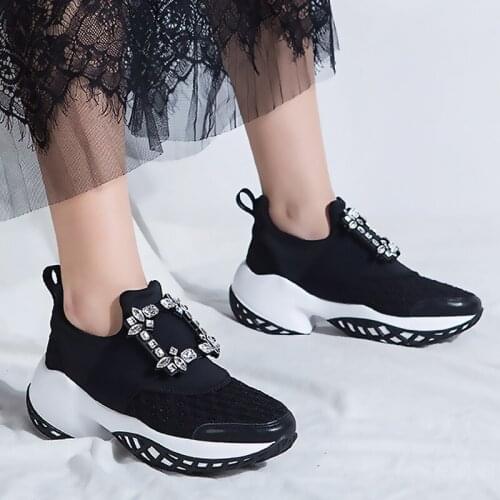 Platform Sneakers Crystal Buckle Air Mesh Designer Trainers Thick Bottom Chunky Womens Sneakers Vulcanized Casual Shoes 2019