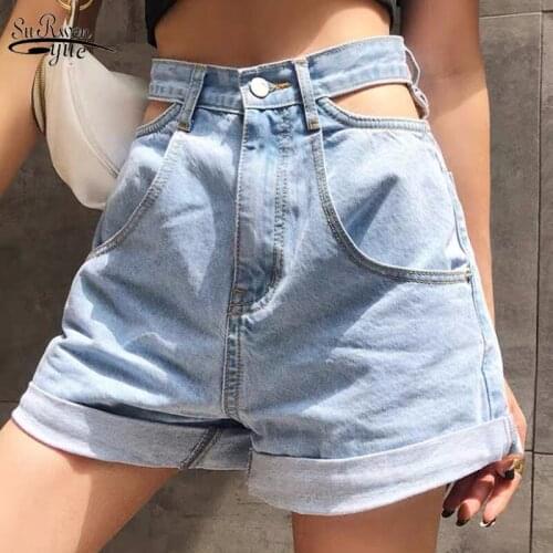 2020 Summer Harajuku Vintage Denim Shorts Women Korean High Waist Short Hollow Out Streetwea Jeans Short Female 9740