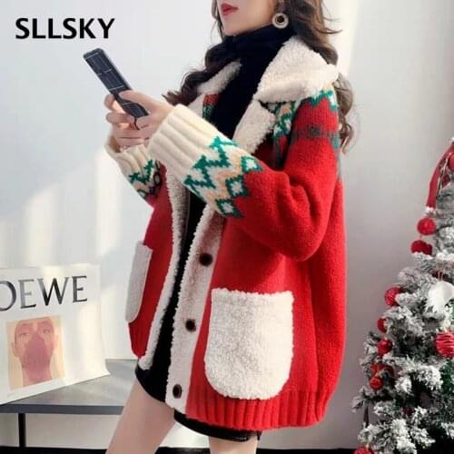 SLLSKY Fashion Patchwork Knitted Women Cardigan Single Breasted Turn-down Female Outerwear 2021 Fall Long Sleeve Ladies Sweater