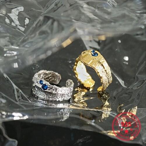 Irregular Rings 925 Sterling Silver For Women Korean Designer Luxury Zircon Opening Ring Blue Zircon Adjustable Rings Jewelry