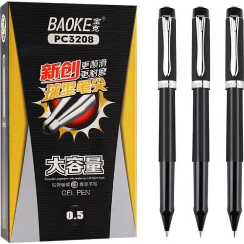 12 Baoke Pc3208 Neutral Pen 0.5mm Carbon Pen Metal Pen Clip Water Pen Student Stationery Large Capacity Business Signature Pen