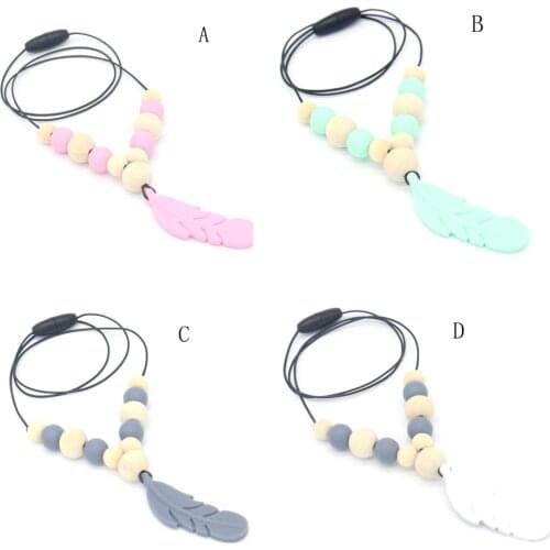 1pce Baby Silicone Teether Chain Charm Feather Beads Necklace Teething Toys Jewelry