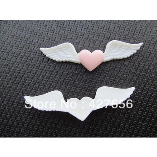 20pcs Good White Flatback Resin Pink Heart Angel Wing Cabochon Charm Finding,Phone Decoration Kit,DIY Accessory Jewellery Making
