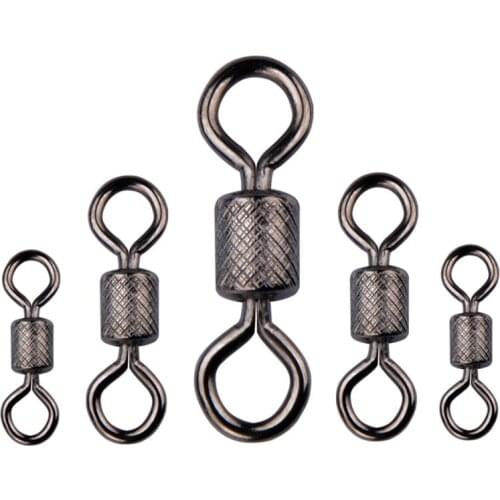 50PCS/Lot Meredith Fishing Swivels Solid Rings Rolling Swivel for Carp Fishing Accessories Ball Bearing Swivel with Safety Snap