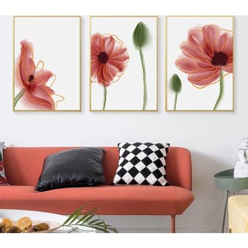 Abstract Art Red Poppy Flower Poster Watercolor Texture Floral Wall Art Canvas Painting Modern Print Kids Room Decoration