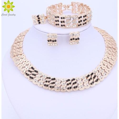 African Beads Jewelry Sets For Women Necklace Earrings Rings Bracelet Set Wedding Party Gold Color Crystal Accessories