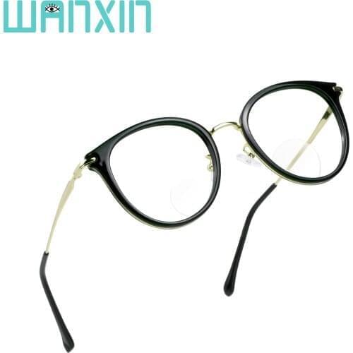 Wanxin Bifocal Reading Glasses with Invisible Round Retro Lenses,Anti Blue Glasses for Women/Men