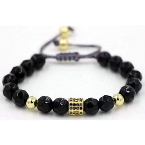 BPPCCR anil arjanda Multi-faceted Black Onyx Chakra Micro Pave Black CZ Bracelets & Bangles Men Braided Macrame pulsera