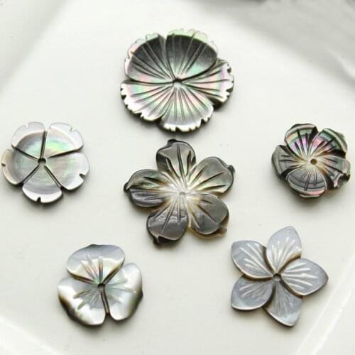 5pcs/bag natural black shell pearl shell carved bowl flower beads jewelry making DIY hair clip brooch earring jewelry accessory