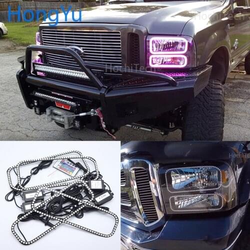 For Ford F-250 F250 2005 2006 2007 RGB LED Angel Eyes Multi-color with Halo Ring Remote Control Headlight