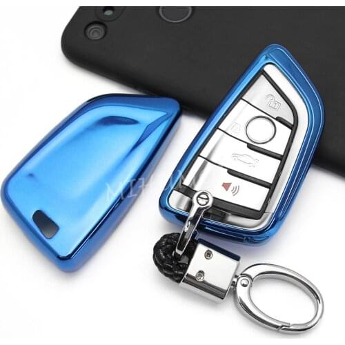 For New BMW 3 5 6 7 Series X1 X2 X3 X5 X6 G20 G30 G32 G11 F48 F39 G01 F15 G05 F16 Car Key Fob Chain Ring Cover Case Holder Blue