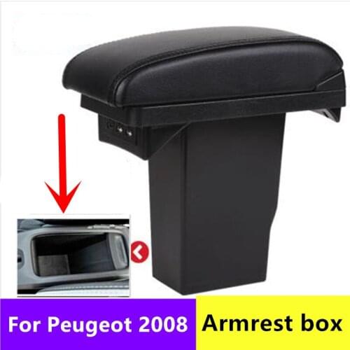 For Peugeot 2008 double layer PU leather USB armrest box central storage box overall armrest box 2012 -2019