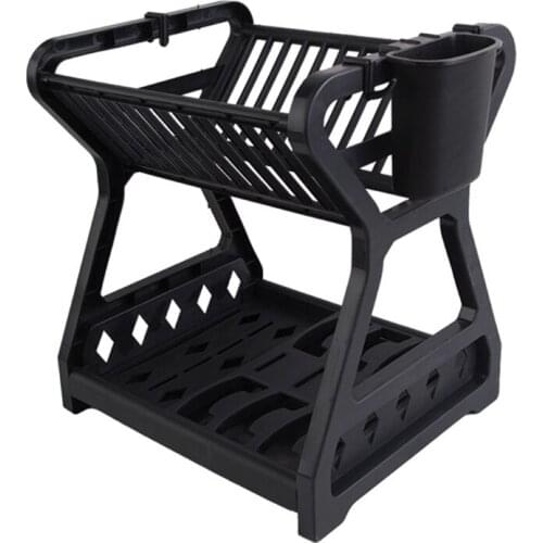 Double-layer Kitchen Dish Bowl Draining Storage Rack with Chopstick Cage Household Tableware Organizer Tray Box Basket