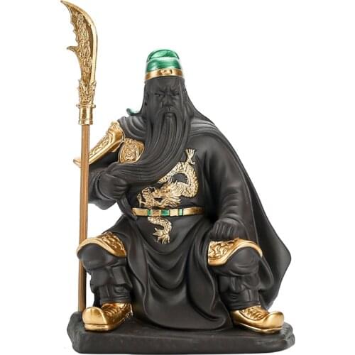 Purple sand Guan Gong God of War ceramic Painted Guan Yu modern art sculpture Home decoration Tea set decoration Crafts