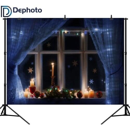 Dephoto Curtain window candle star Christmas Decor Photography Backgrounds Customized Photographic Backdrops For Photo Studio