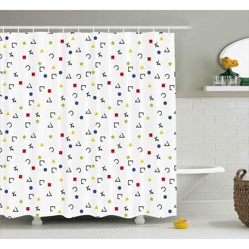 Geometric Shower Curtain Abstract Triangle Square Star Circle Dot Figures Symbols Forms Artistic Bath Curtains For Bathroom