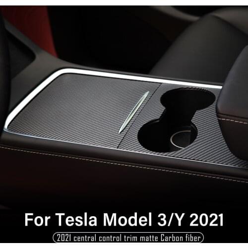 Heenvn For Tesla Model 3 2021 Car accessories Carbon Fiber Center Console Cover Sticker Matte Carbon Fiber Patch Model Y Three