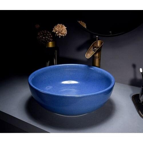 Ceramic Art Above Counter Basin Blue Simple Wash Basin Balcony Bathroom Nordic Wash Basin Household Single Basin Basin