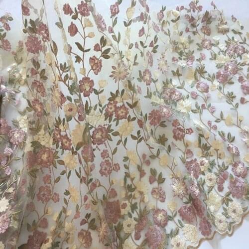 Net yarn embroidered lace fabric Color flower wedding dress clothing fabric,120cm*50cm/pcs