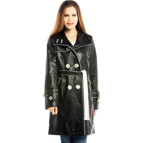 Genuine Soft Leather Handmade Black Woman Jacket Trench Coat High Quality Lambskin Button Autumn Winter Gift For Valentines Day